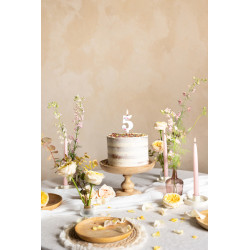 Narozeninová svíčka číslo '5', bílá s okvětními lístky